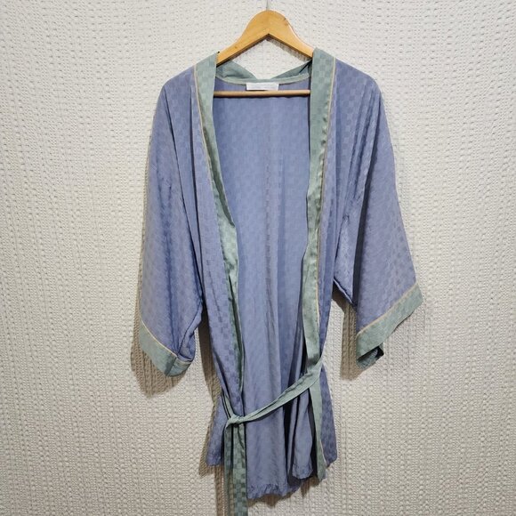 Vintage Maidenform Checkered Pastel Blue & Green Lingerie Silky Robe Size Large - Picture 10 of 13